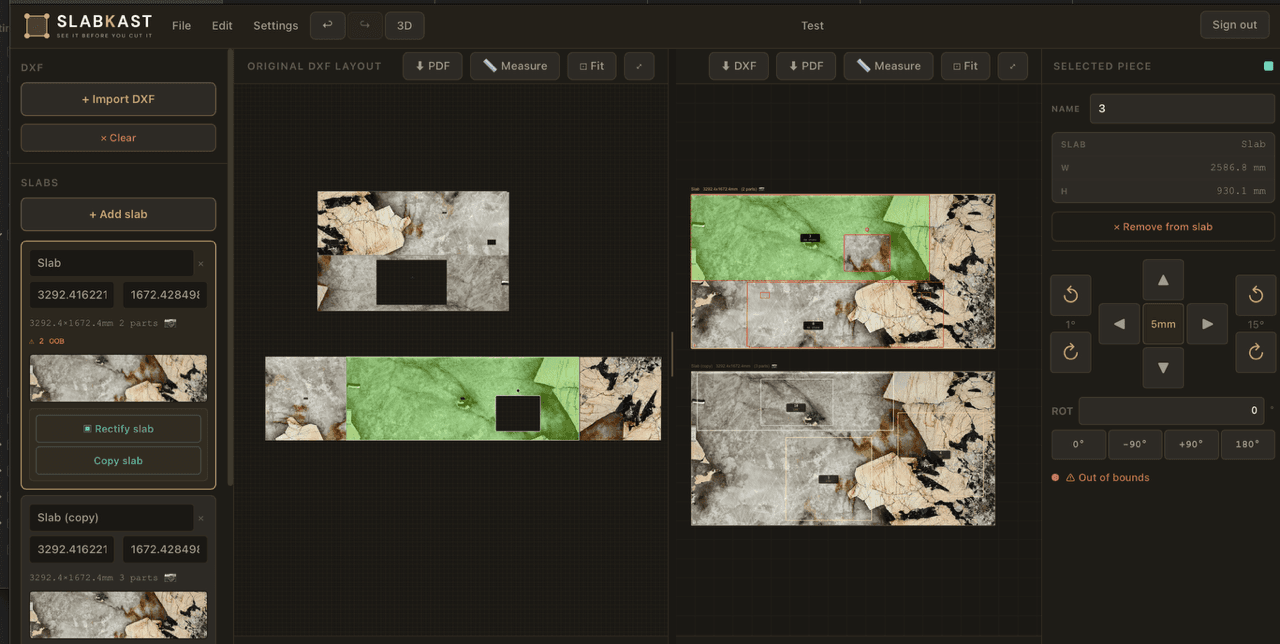 Slabkast slab layout interface